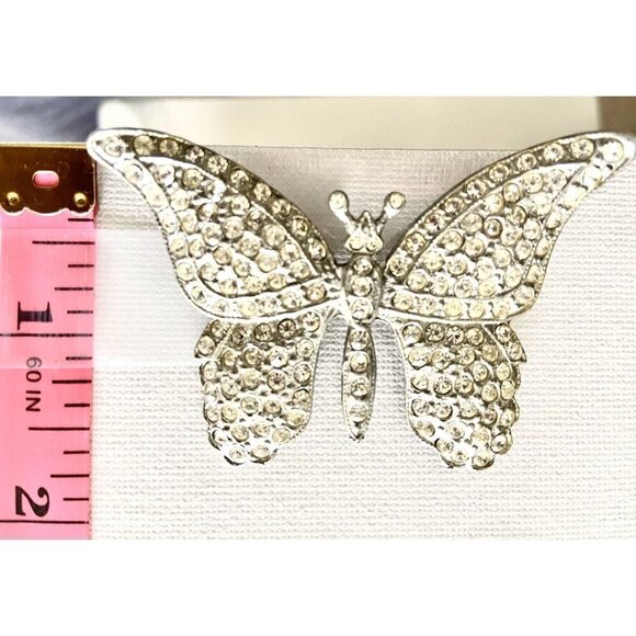 Vintage Silver & Rhinestone Butterfly Brooch and Rhinestone Clip-on Earrings - Picture 5 of 6